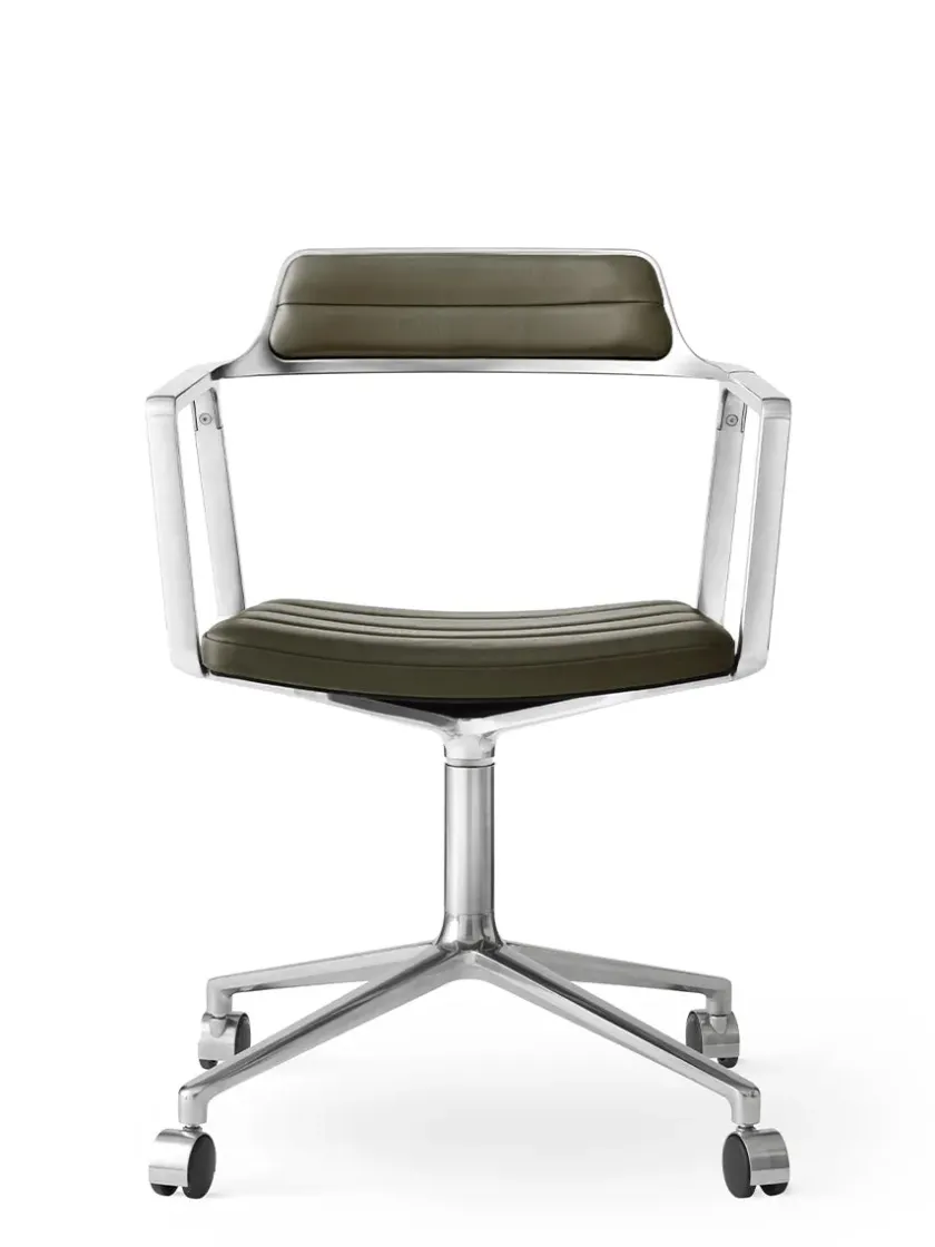 Vipp 452 Swivel Chair m/sort stel & hjul, sort læder fra> Kontorstole