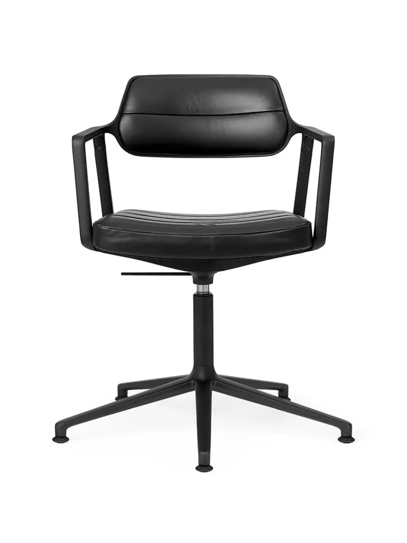Vipp 453 Swivel+ Chair m/sort stel, sort læder fra> Kontorstole