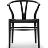Carl Hansen & Søn Y-stol CH24 Soft Black med sort flet af Hans J. Wegner> Spisebordsstole
