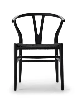 Carl Hansen & Søn Y-stol CH24 Soft Black med sort flet af Hans J. Wegner> Spisebordsstole