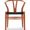 Carl Hansen & Søn Y-stol CH24 Soft Orange Red med sort flet af Hans J. Wegner> Spisebordsstole