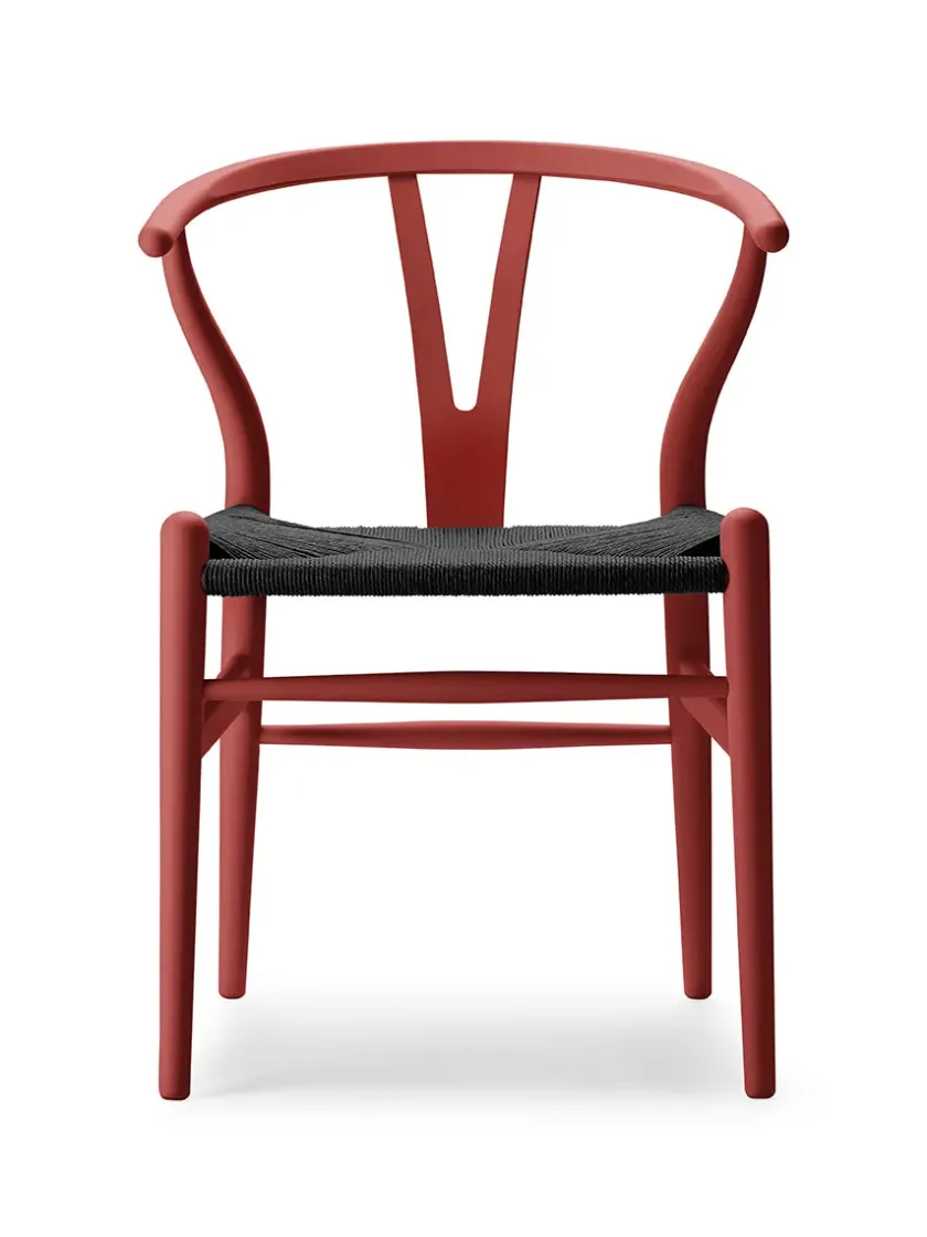 Carl Hansen & Søn Y-stol CH24 Soft Orange Red med sort flet af Hans J. Wegner> Spisebordsstole