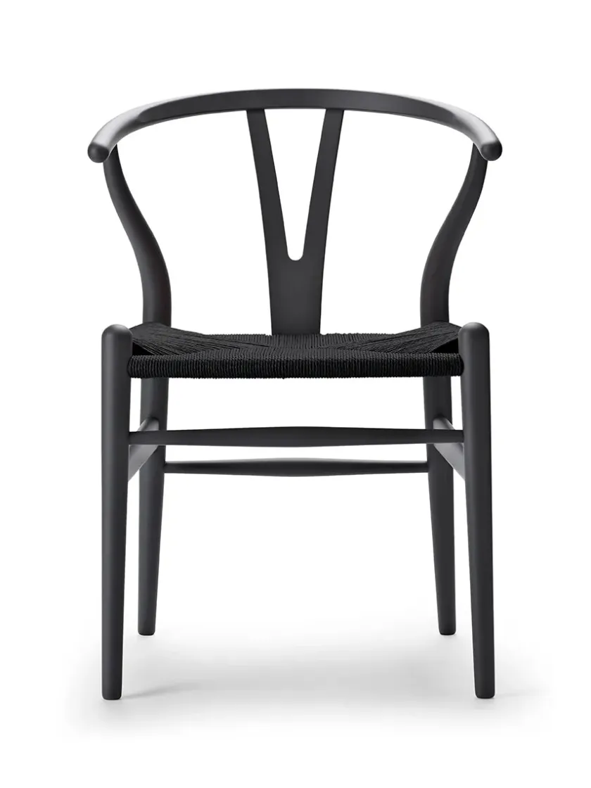 Carl Hansen & Søn Y-stol CH24 Soft Orange Red med sort flet af Hans J. Wegner> Spisebordsstole