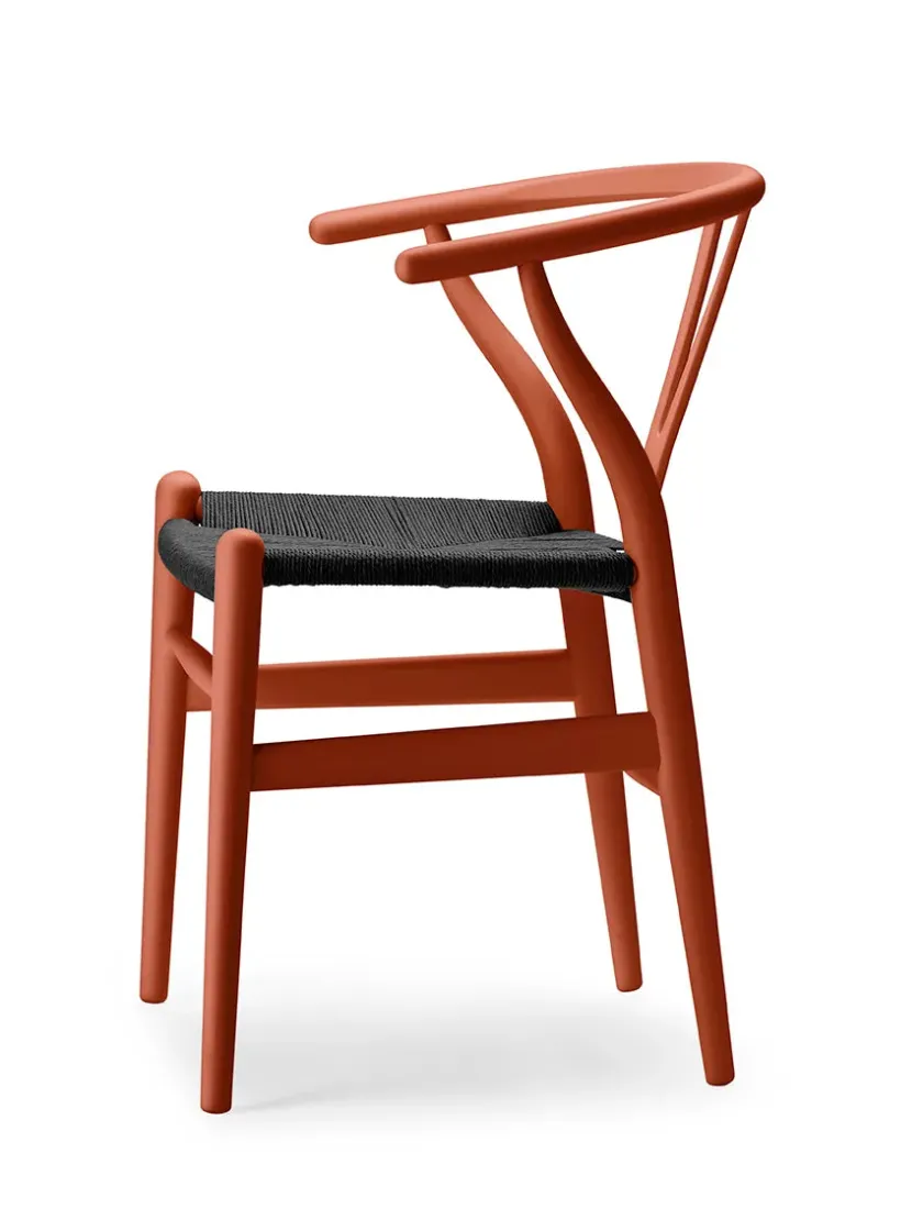 Carl Hansen & Søn Y-stol CH24 Soft Orange Red med sort flet af Hans J. Wegner> Spisebordsstole
